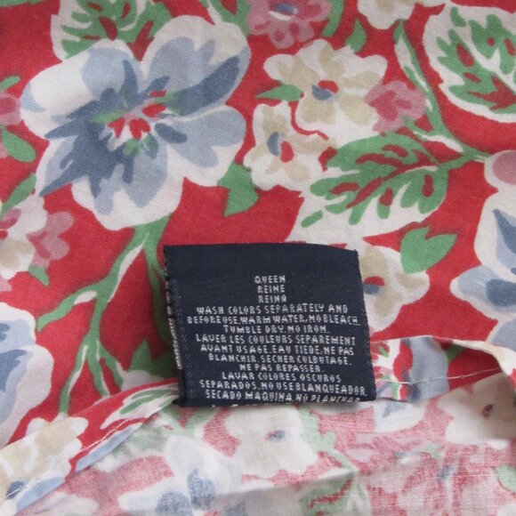 Vintage RALPH LAUREN FALMOUTH Queen Size RUFFLED FLAT SHEET Red Blue USA Cotton - Picture 4 of 5